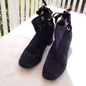 ONO BORN Suede Lace-Up Heeled Ankle Boots Dark Purple Velvet Size 10M